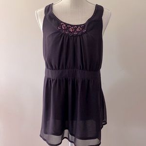 Motherhood Maternity women’s tank top/blouse round neck Rhinestones sheer szM